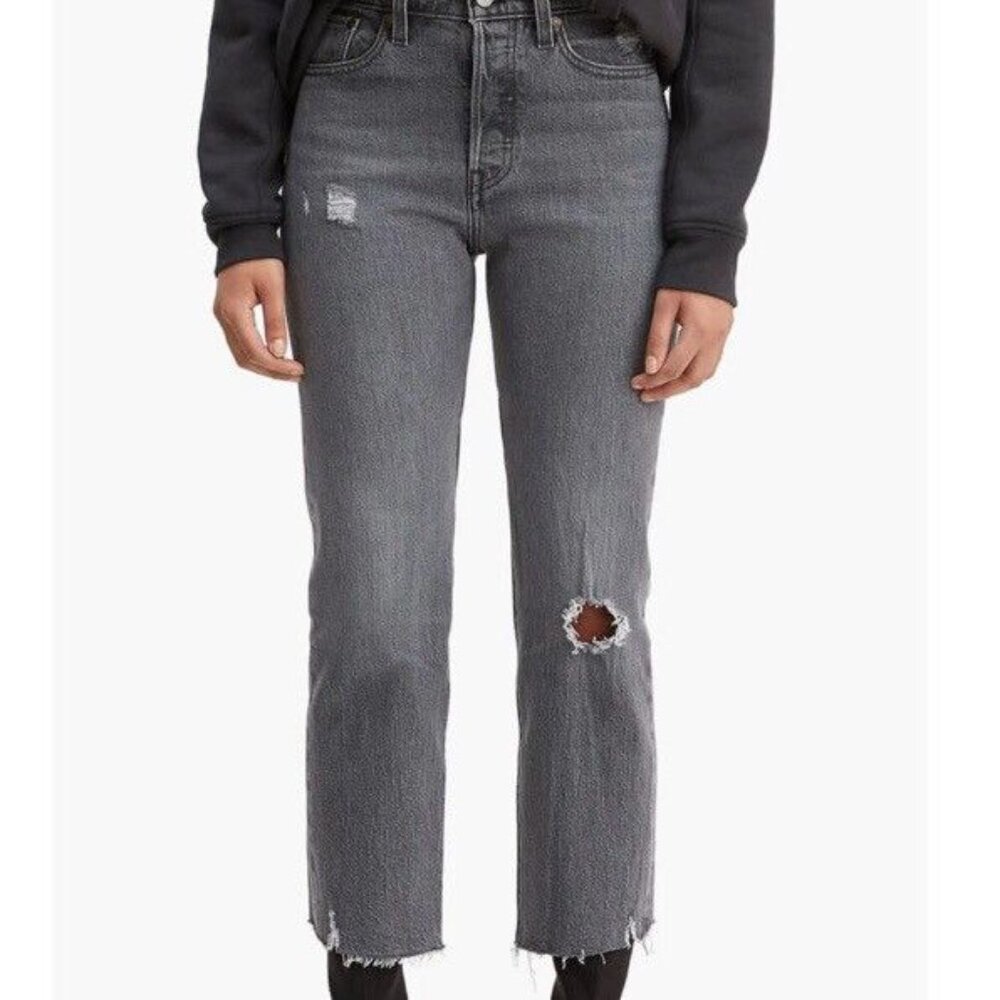 LEVI’S Wedgie Straight Washed Black Distressed Denim Jeans Size 31